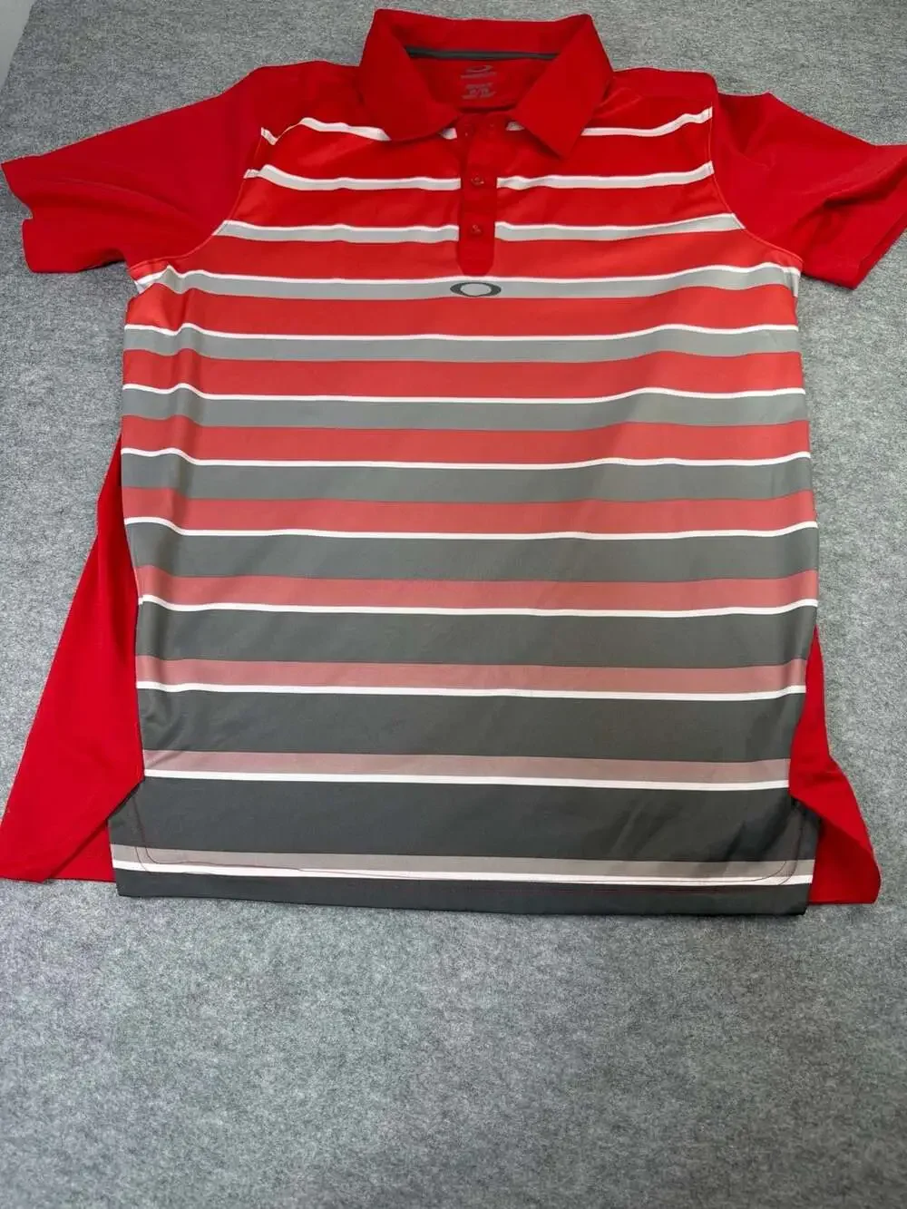 Oakley Polo Shirt Size XL Red Striped Golf Short Sleeve